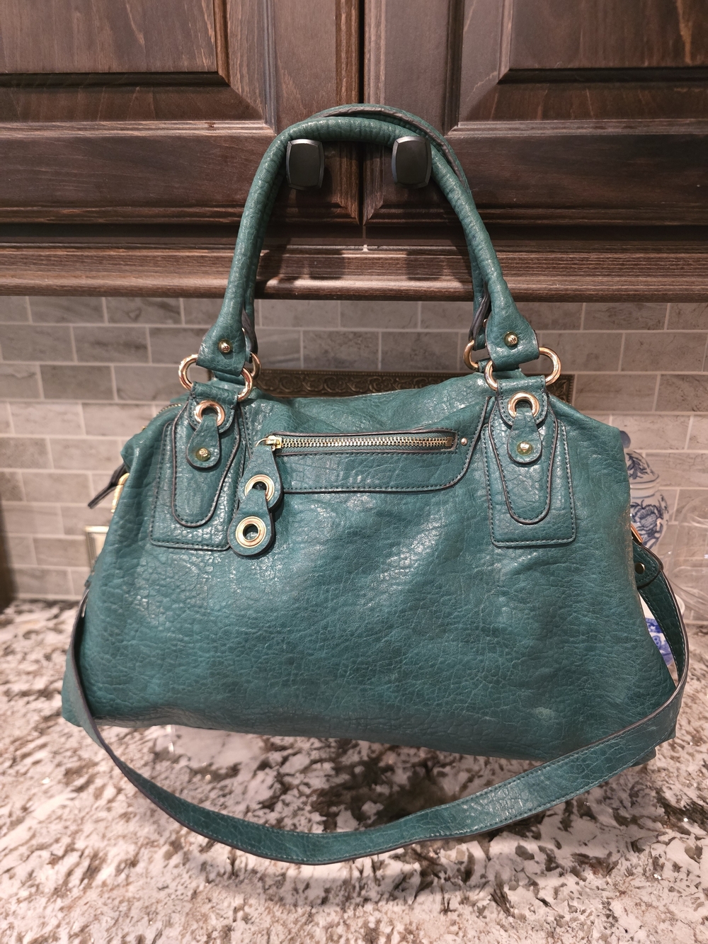 Jessica Simpson Teal Satchel with Gold Hardware